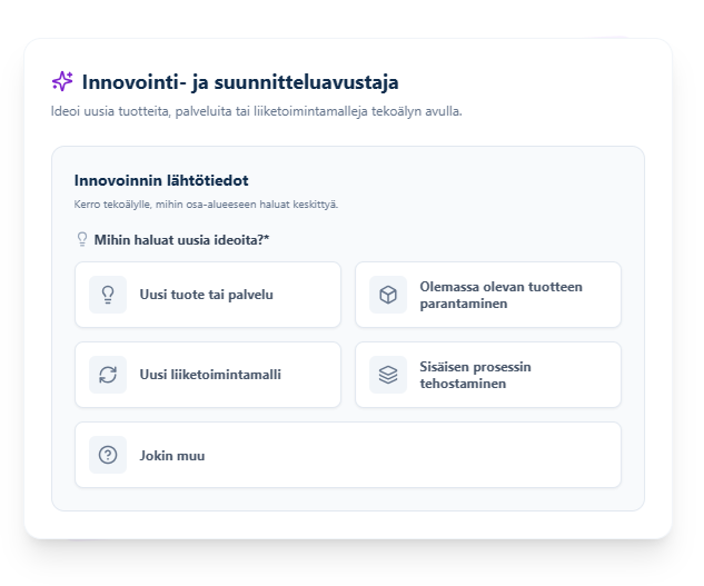 Esimerkki Innovointi- ja suunnittelija -työkalusta